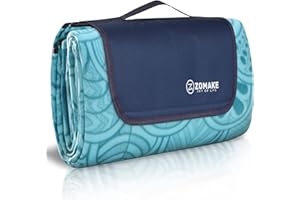 ZOMAKE Duży koc piknikowy, wodoodporny, 200 x 200, mata piknikowa na zewnątrz, składany, na kemping, plażę, do ogrodu, parku, bardzo duży dywan piknikowy, niebieski paw