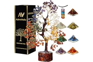 AstraVeda Crystal Tree, 7 Chakra Pendant With Set of 7 mini Chakra Pyramids, Healing Crystal, Gemstone Tree, Crystal Gifts, Healing Stones, Spiritual Gifts, Crystal Pyramid