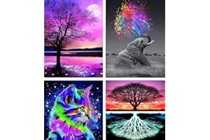 AmzKoi Peinture Diamant, 4 Pièces 5D Diamond Painting, Diamond Painting Kit pour Adultes Strass, Diamant Arts Craft pour la Décoration Murale à la Maison