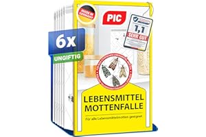 PIC Lebensmittelmotten Falle - 6 Lebensmittelmottenfallen - Mottenfalle mit Pheromon für ideale Wirkung - Mottenfalle Lebensmittel - Effektive Klebefallen zur Befallsermittlung von Lebensmittelmotten