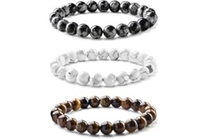 Milacolato Bracelets perle hommes 8MM Tigers Eye Mens Bracelet Matte Lava Rock Bracelet Extensible réglable Bracelets de perles pour hommes Fête des pères Bijoux pour hommes cadeaux