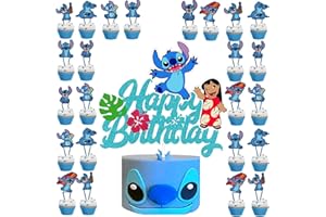 SENIDEA 25 Pcs Stitch Cake Toppers for Boys Girls, Stitch Cake Decorations Stitch Cupcake Toppers, Stitch Birthday Party Decorations Supplies