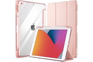EasyAcc Etui kompatybilne z iPad 9. generacji 2021/8. generacji 2020/7. generacji 2019 10,2" z uchwytem na długopis - odporne na uderzenia etui ochronne z przezroczystą twardą obudową z tyłu, różowe złoto