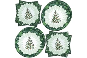 ZVK Assiettes en Papier Serviettes Jetables Vaisselle de fête de Noël Lot de 40 pièces arbre Vaisselle Set Vert Fête de Noël Party Kits