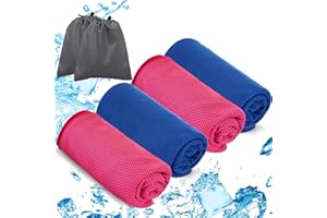 Donfri 4 Pack Cooling Towel with Carry Bag Ice Towels Quick Drying and Breathable Cooling Comfort for Outdoor Travel, Fitness, Camping, Swimming, Hiking (100 * 30CM, 2 blue 2 rose)