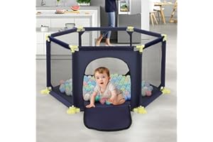 HADWIN Dark Blue 6-Panel Baby Playpen with Breathable Mesh & 30 Play Balls for Indoor/Outdoor Toddlers