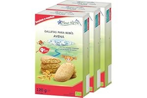 FLEUR ALPINE Baby Galletas para Gachas de Desayuno Suaves o Refrigerio Diurno | 18x2 Bocadillos de Avena Orgánica | Galletas Nutritivas y Fáciles de Comer Integrales | 9 Meses