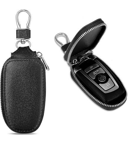 Étui Porte-clés En Cuir PU Avec Fenêtre Transparente - Pour Clé De Voiture Et Télécommande - Fermeture éclair, Crochet Métal - Unisexe