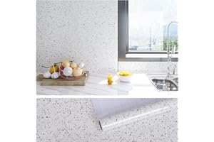 VEELIKE Carta da Parati Granito Bianco Carta Adesiva Marmo Granito Pellicola Adesiva Impermeabile Controsoffitto Paraschizzi Cucina Muro Adesivo Bagno Rivestimento Parete Vinile Adesivo 40cmx300cm