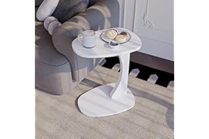 sugodesign Beistelltisch Couch mit Rollen, Kleiner Beistelltisch C-Form, Sofatisch in stylischem Weiss, Kleiner Couchtisch fürs Wohnzimmer, ideale Ablagefläche für Laptops, Tassen - Norma