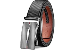 TANGCHAO Męski Skórzany Pasek, pasek z automatyczną klamrą, pasek z grzechotką, regulowany rozmiar, 35mm szeroki czarny 115-145cm