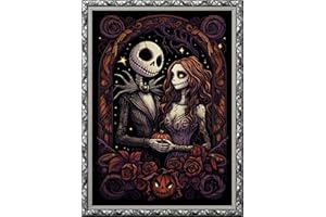 Leczany Kit de point de croix à faire soi – meme kit de démarrage de broderie pré - imprimée canevas kit complet adulte ou enfants pour les debutants - Halloween Couples 33x46cm