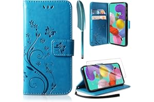 AROYI Lederhülle Kompatibel mit Samsung Galaxy A51 4G Hülle und HD Schutzfolie, PU Leder Flip Wallet Handyhülle