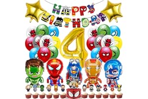 MENELOS Superhelde Geburtstagsdeko 4 Jahre, Geburtstagdeko Kinder, Heros Luftballon GeburtstagDeko Junge, Geburtstag deko Tortendeko für Thema Party