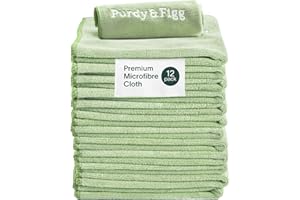 Purdy & Figg | Microfiber Cleaning Cloth | Super Soft, Streak-Free Multipurpose Polishing Cloth | Lint-Free, Scratch-Resistant, Super Absorbent & Reusable | Home & Kitchen | Pack of 12 | Green