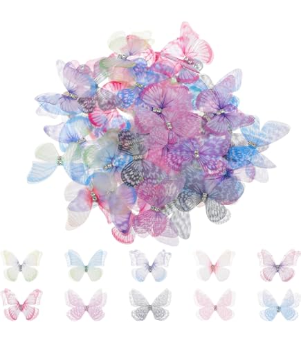 60 Stück Schmetterlinge Deko Aus Organza - 3D Bastelschmetterlinge Für DIY Projekte