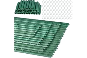 OAOGOD 50PCS Green Garden Plant Stakes,11mm x 40cm Plastic Coated Steel Tubes Garden Canes for Plants with 36 Connectors and 50 Clear Clips,Sturdy Garden Poles for Supporting Vegetables Flowers Tomatoes（有专利）