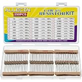ALLECIN 25 Values 1/4W Electronic Carbon Film Resistors Kit 1 Ohm to 1M Ohm 1/4 W Resistance Carbon Film 5% Tolerance 1/4 Wat