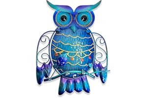 Liffy Metal Owl Wall Decor - Cute Colorful Outdoor Wall Art - Glass Hanging Garden Owl Decor for Patio, Porch or Door, Gifts for Women
