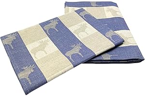 ‎GER3AS Ger3as 2er-Set: Gourmet Geschirrtücher Küchenhandtücher (Leinen/Baumwolle) Handtücher Tücher 50x70 cm Halbleinen Stonewashed Jacquard oder Bedruckt Geschirrtücher (Jacquard-Handtuch Elch BLAU)