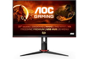 AOC Écran gaming Q27G2U 80 cm (27 pouces) (QHD, HDMI, DisplayPort, FreeSync, temps de réponse de 1 ms, 144 Hz, 2560x1440) noir/rouge
