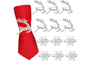AITSITE Portatovaglioli Natalizi, 12 Pezzi Argento Portatovaglioli Fiocchi di Neve Alci Porta Tovaglioli Natalizi Per Natale Ringraziamento Cena di Matrimonio Cena in Famiglia Ferma Tovaglioli Natalizi