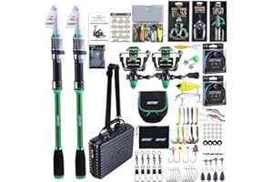 Goture Ensemble de Pêche avec 2 Canne à Pêche Télescopique, Ensemble Complet de d'outils de Pêche et d'appâts avec 2 Moulinet de Pêche 5,2:1 et Sac de Transport - pour la Pêche en Eau salée/Eau Douce