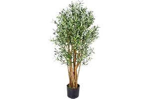 Leaf Design UK Sztuczne drzewo oliwne w czarnej plastikowej doniczce, 125 cm