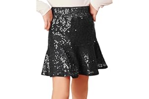 GRACE KARIN Girls Sequins Skirt Elastic Waist Daily School Skirt Ruffle Hem Hips-Wrapped Skirt