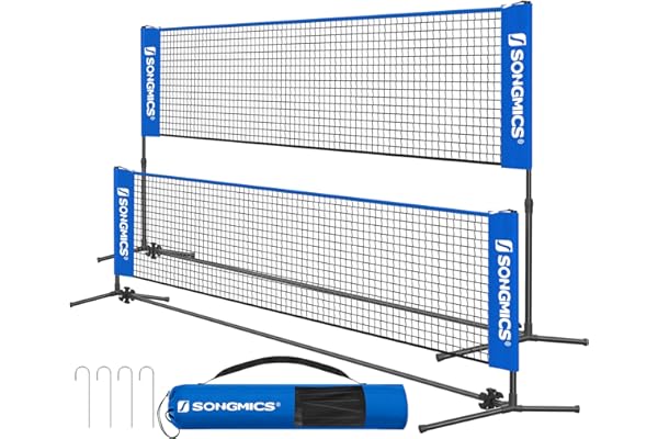 SONGMICS Filet de Badminton de 3 m, Filet de Volley-Ball, Hauteur réglable, Ensemble Portable pour Le Tennis