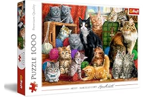 Trefl - Kocie Spotkanie - 1000 Elementów, Koty, Koty w Domowym Zaciszu, Spotkanie, Kocie Zabawy, Układanka DIY, Kreatywna Rozrywka, Prezent, Zabawa, Puzzle Klasyczne dla Dorosłych i Dzieci od 12 Lat