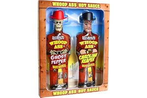 WHOOP ASS WHOOP Sauce piquante au poivre fantôme de qualité supérieure et Carolina Reaper – Emballé dans des bouteilles de figurines à collectionner – Parfait pour les ailes de poulet ou un cadeau.