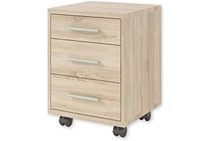 STELLA TRADING OFFICE LINE szafka biurowa na kółkach o wyglądzie dębu Sonoma – mobilna szafka biurowa z szufladami – nowoczesny zestaw mebli biurowych – 40 x 56 x 40 cm (szer. x wys. x gł.)