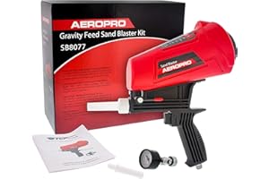 TCP Global Gravity Feed Sand Blaster Gun Kit - Hand Held Sand Blasting Spray Gun with 2 Ceramic Nozzle Tips and Air Regulator - Blast Abrasive Media, Soda, Bead, Walnut, Aluminum Oxide - Pneumatic