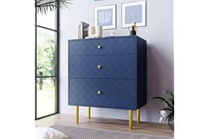 Merax Cómoda con 3 cajones, cómoda para Dormitorio, Sala de Estar y Oficina, aparador Alto con Mucho Espacio de Almacenamiento, Color Azul Marino, 75 x 40 x 89 cm