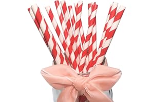 BOFA ECO TABLEWARE Pailles en Papier Rouges et Blanches, 100 Pailles Cocktail à Rayures Rouge -100% Biodégradables, écologiques, Pailles Jetables pour Anniversaire, Fêtes, Noël Décorations, 7.75 Pouces