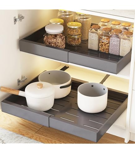 Lot De 2 Tiroirs Télescopiques Pour Armoire - Charge 10-15 Kg, Longueur Réglable 32 à 52 Cm, Gris