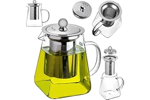 ‎KADAX KADAX Dzbanek do herbaty z odpornego na wysokie temperatury szkła borokrzemowego 650 ml, szklany dzbanek do herbaty z wyjmowanym sitkiem ze stali nierdzewnej, dzbanek ze szkła z sitkiem do herbaty