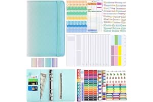POERPIG A6 Ringbuch, Budget Planner - Budget Binder, Budgetplaner Geld Organizer Sparbuch mit Klar Plastik Binderumschlägen, Budgetblätter, Etikettenaufklebern, Herrscher, Cash Stuffing(Grün Blau Weiß)