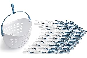 culiclean Clothes Pegs for Washing Line with Basket Strong Soft Grip 40 pcs "Soft Clips" + 1 Peg Basket, Laundry Pegs blue white white blue with Basket white with Handle blue
