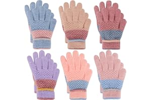 QKURT 6 par ciepłych rękawiczek dla dzieci, miękkie, termiczne, magiczne, elastyczne, pełne palce, zimowe polarowe, kolorowe, przytulne, dzianinowe, ciepłe ciepłe rękawiczki dla dzieci, 4-12 lat