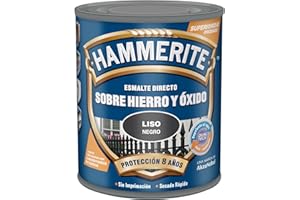 Hammerite Esmalte directo sobre hierro y óxido, Liso Brillante, Color Negro, 250 ml (Paquete de 1)