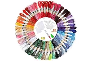 LAUCENTRAL Embroidery Thread, elloLife Random Colors Cotton Embroidery Floss Friendship Bracelets Making Kits with 12 Pieces Bobbins Organizer for Beginners Adults for Knitting Cross Stitch Project (50 Skeins)