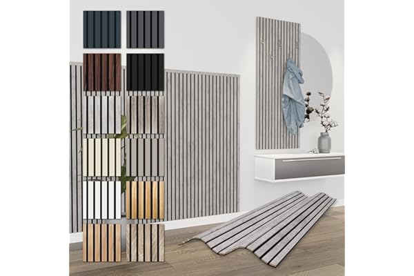 HEXIM Paneles Acústicos 138,5x60cm - Pared de Lamas Flexible Madera MDF Paneles de Pared Revestimiento de Lamas Revestimiento Mural (8 paneles / 6,64 m² Chicago Concrete - APH10)