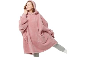 Bedsure Wearable Blanket Hoodie Women - Fluffy Fleece Hoodie Blanket for Adults Men, Warm Hooded Blanket as Gifts for Her, Pink, L