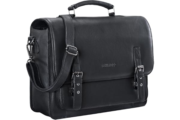 STILORD James Sac de Professeur Cuir Vintage Cartable pour Enseignant Professeur Sac à Bandoulière pour PC Portable A4 en Cuir véritable Couleur:Noir