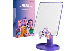 Get Trend Kpop Demon Hunters sminkspegel med ljus för flickor | LED-skrivbordsspegel med avtagbar bas, justerbart stativ, smy