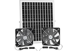 blessny Solar-Doppelventilator-Set für Zu- oder Abluft, 25 W Solarpanel-betriebener Ventilator für Hühnerstall, Gewächshaus, 5,5 Zoll größere Ventilatoren mit 15 Fuß Kabel/4.5m, IP67 wasserdicht