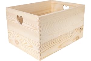 Creative Deco Grande Scatola in Legno per Natale | 40 x 30 x 24 cm (+/- 1 cm) | Scatole con Maniglie a Cuore Cassetta Conteniore Portaoggetti Portagiochi | Ideale per Decoupage Documenti e Attrezzi