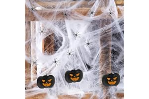 DSPLOPK Halloween Dekorationen Spinnennetz Dekoration, 600 Quadratmeter große Spinnennetze, 150 g Spinnennetze + 30 Spinnen, Indoor mit falschen Spinnen für Halloween Party Dekorationen
